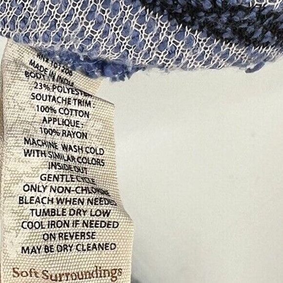 Soft Surroundings Syrah Blue Striped Floral Embroidered Tunic Top Size M - Picture 5 of 5